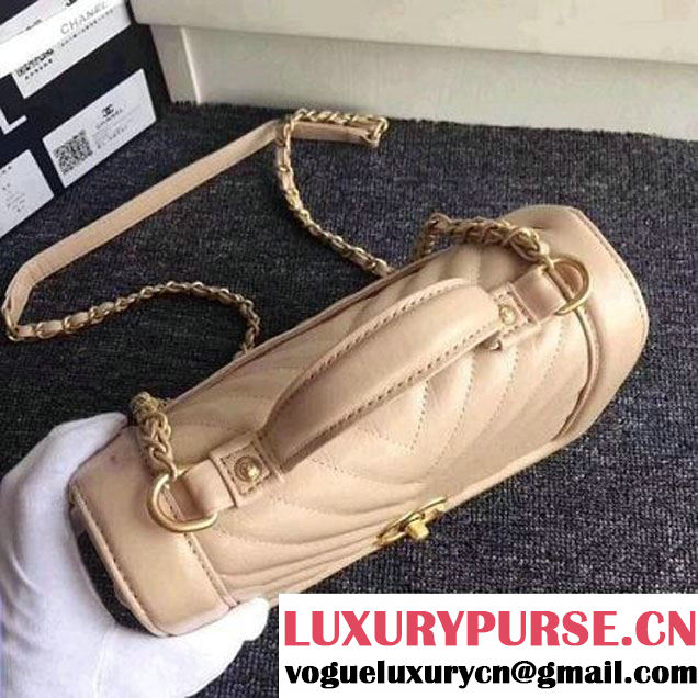 Chanel Crackled Chevron Calfskin Flap Bag With Top Handle A57213 Beige 2017 (ZMD-7102618 )