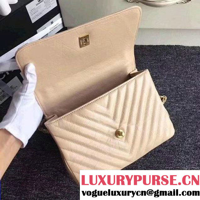 Chanel Crackled Chevron Calfskin Flap Bag With Top Handle A57213 Beige 2017 (ZMD-7102618 )