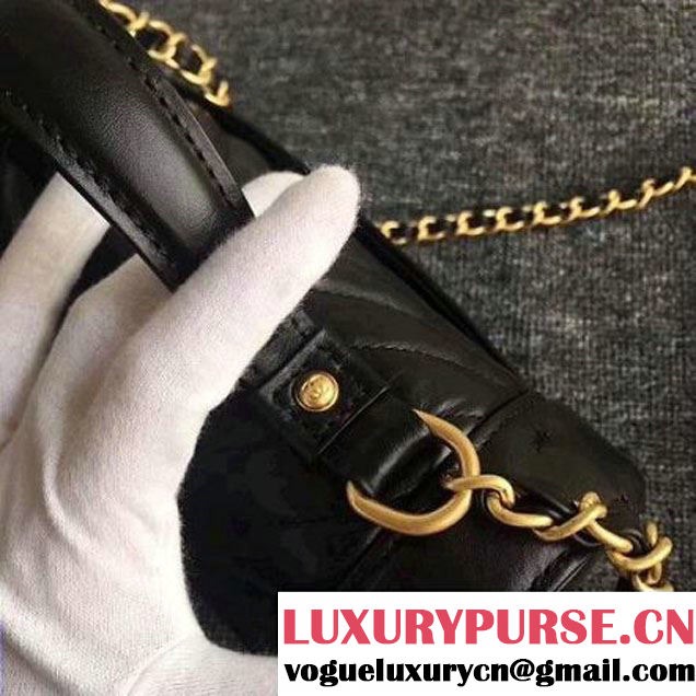Chanel Crackled Chevron Calfskin Flap Bag With Top Handle A57213 Black 2017 (ZMD-7102617 )