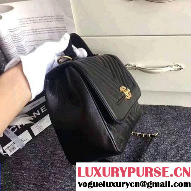 Chanel Crackled Chevron Calfskin Flap Bag With Top Handle A57213 Black 2017 (ZMD-7102617 )