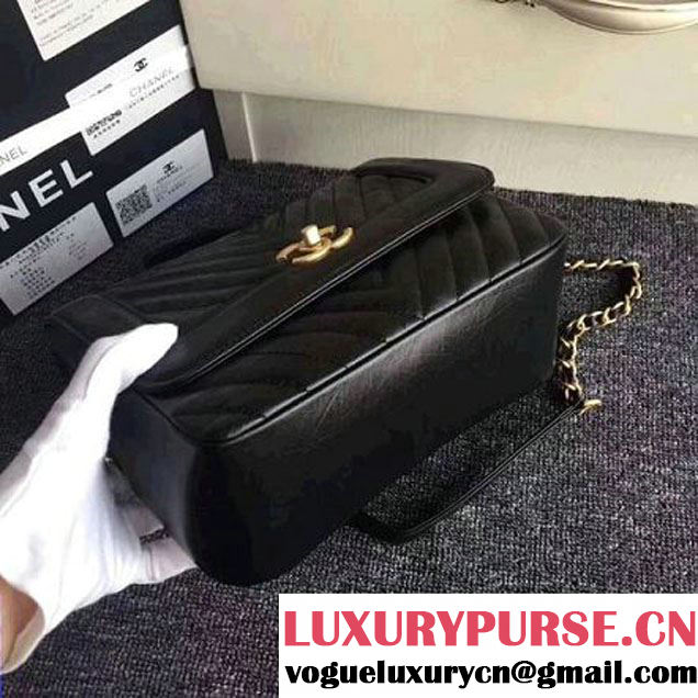 Chanel Crackled Chevron Calfskin Flap Bag With Top Handle A57213 Black 2017 (ZMD-7102617 )