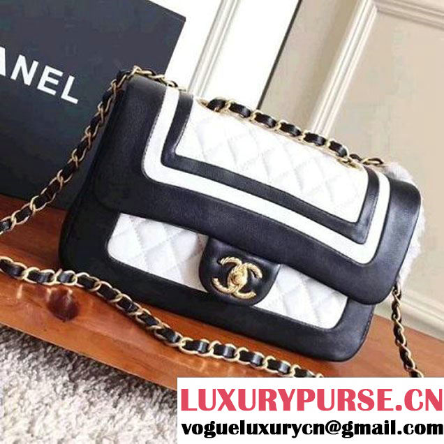 Chanel Gold Tone Twist Metal Lambskin Flap Bag A98796 Black/White 2017 (KN-7102616 )