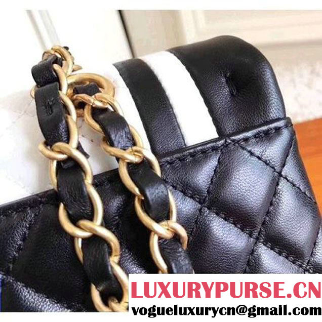 Chanel Gold Tone Twist Metal Lambskin Flap Bag A98796 Black/White 2017 (KN-7102616 )