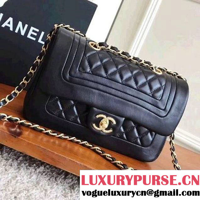 Chanel Gold Tone Twist Metal Lambskin Flap Bag A98796 Black 2017 (KN-7102615 )