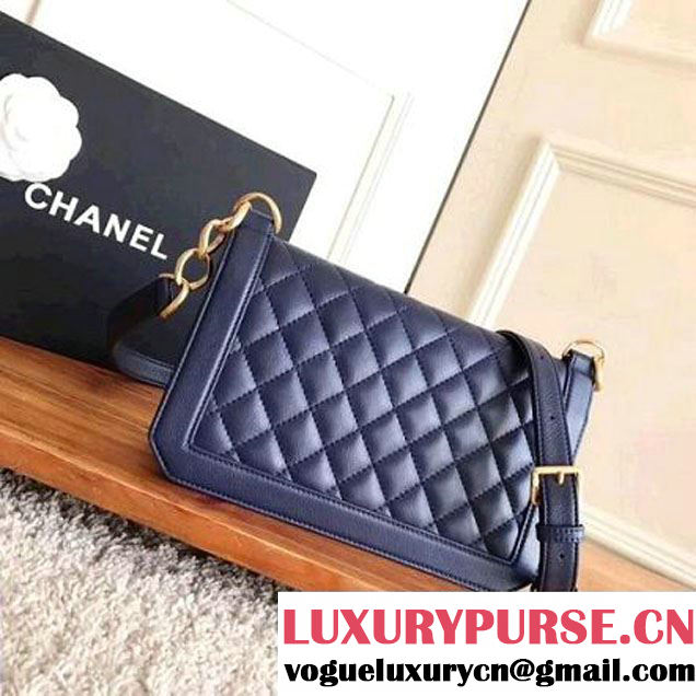 Chanel Gold Tone Metal Calfskin Medium Flap Bag A91577 Navy Blue 2017 (KN-7102607 )