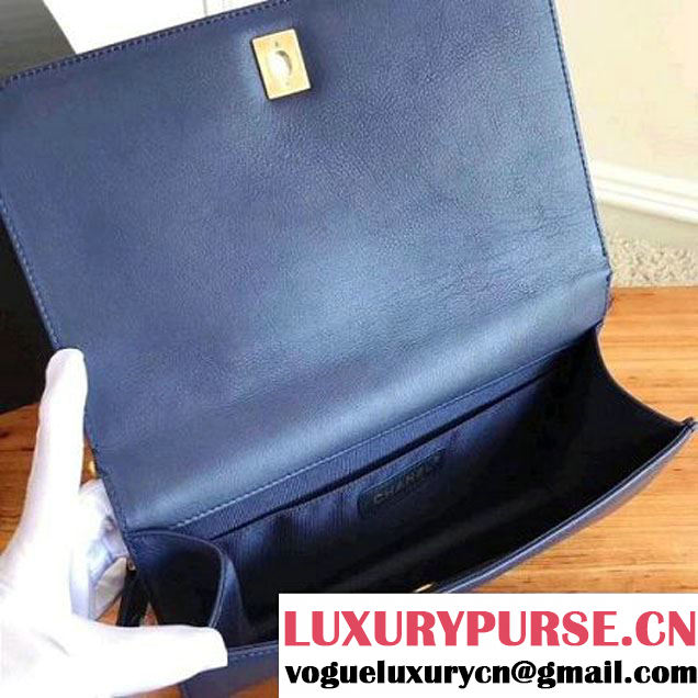 Chanel Gold Tone Metal Calfskin Medium Flap Bag A91577 Navy Blue 2017 (KN-7102607 )