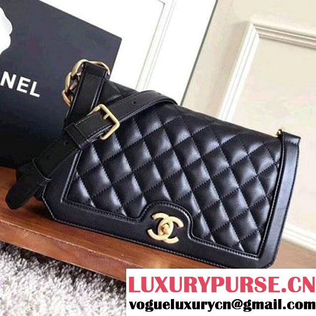 Chanel Gold Tone Metal Calfskin Medium Flap Bag A91577 Black 2017 (KN-7102606 )