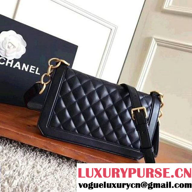 Chanel Gold Tone Metal Calfskin Medium Flap Bag A91577 Black 2017 (KN-7102606 )