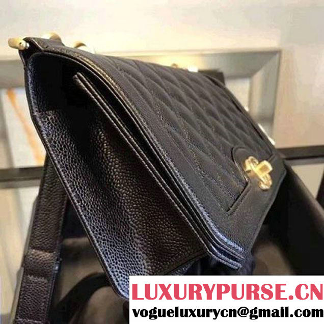 Chanel Gold Tone Metal Caviar Calfskin Medium Flap Bag A91577 Black 2017 (KN-7102605 )