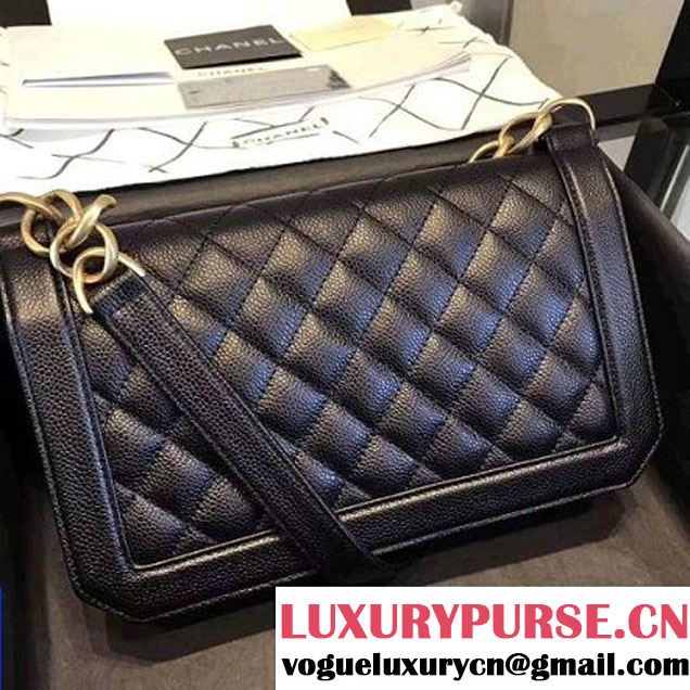 Chanel Gold Tone Metal Caviar Calfskin Medium Flap Bag A91577 Black 2017 (KN-7102605 )