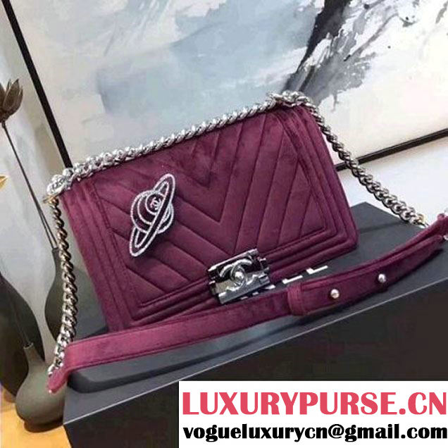 Chanel Velvet Medium Boy Chanel Flap Bag With Strass Planet Fuchsia 2017 (KN-7102604 )