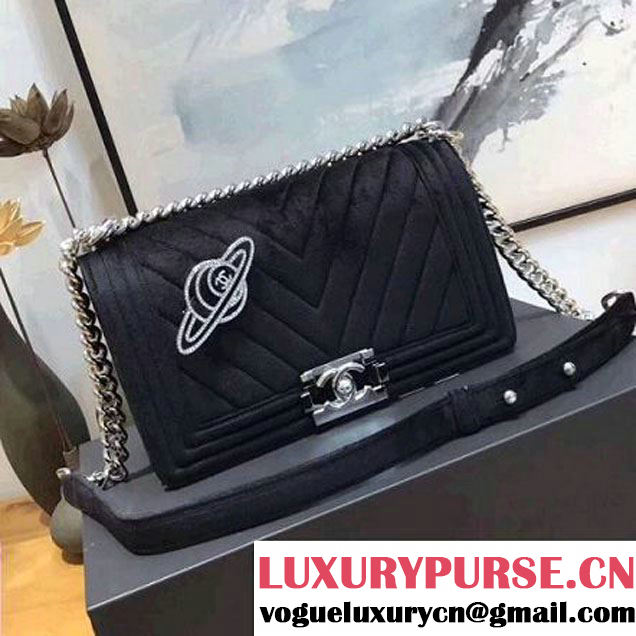 Chanel Velvet Medium Boy Chanel Flap Bag With Strass Planet Black 2017 (KN-7102602 )