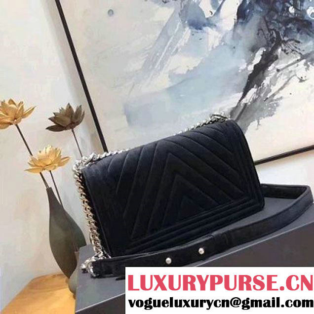 Chanel Velvet Medium Boy Chanel Flap Bag With Strass Planet Black 2017 (KN-7102602 )