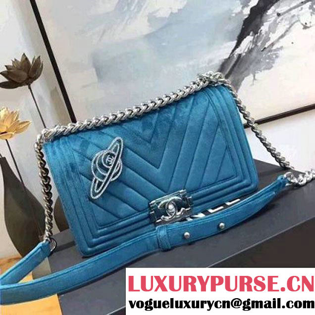 Chanel Velvet Medium Boy Chanel Flap Bag With Strass Planet Blue 2017 (KN-7102601 )