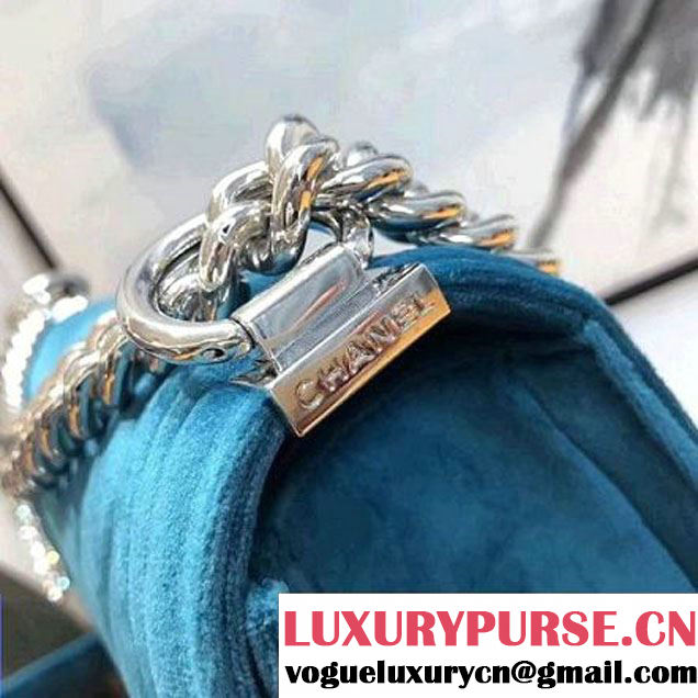 Chanel Velvet Medium Boy Chanel Flap Bag With Strass Planet Blue 2017 (KN-7102601 )