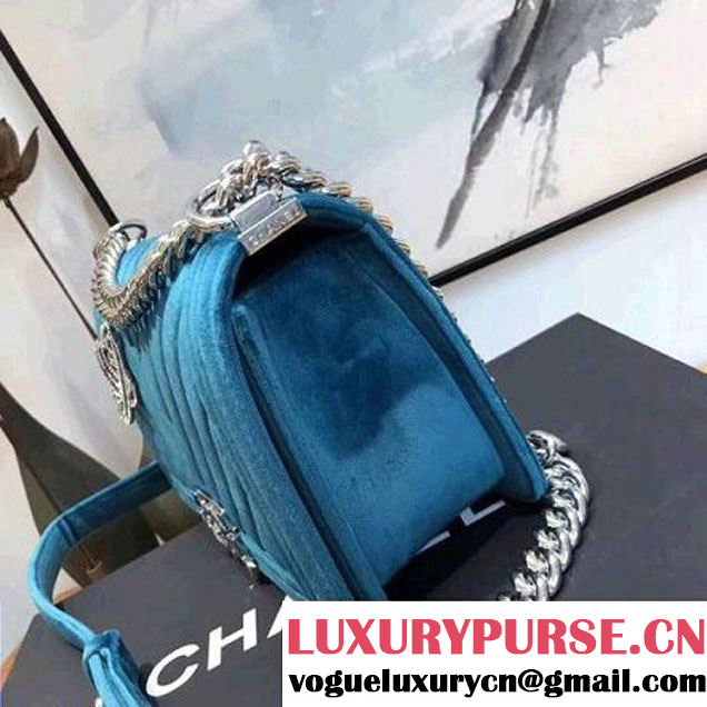 Chanel Velvet Medium Boy Chanel Flap Bag With Strass Planet Blue 2017 (KN-7102601 )