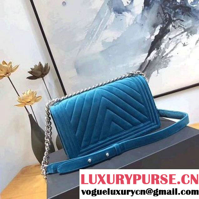 Chanel Velvet Medium Boy Chanel Flap Bag With Strass Planet Blue 2017 (KN-7102601 )