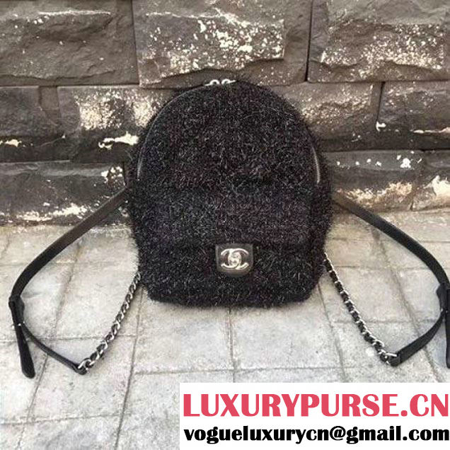Chanel Knit Pluto Glitter Mini Backpack Bag Black 2017 (2A143-7110110 )