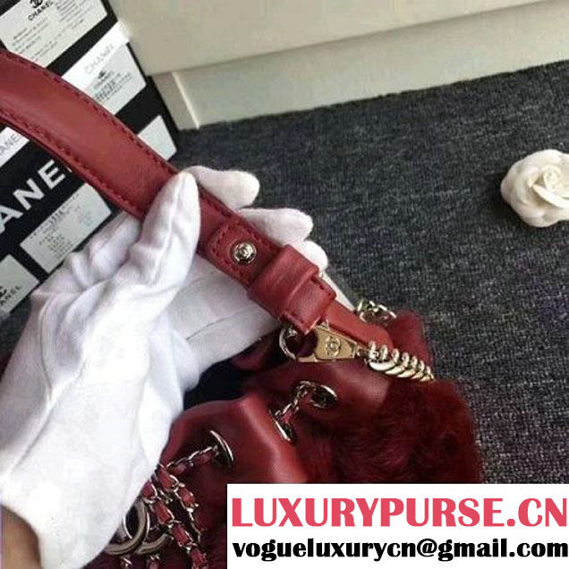 Chanel Lambskin/Angora Drawstring Bucket Bag Burgundy (ZMD-7110119 )