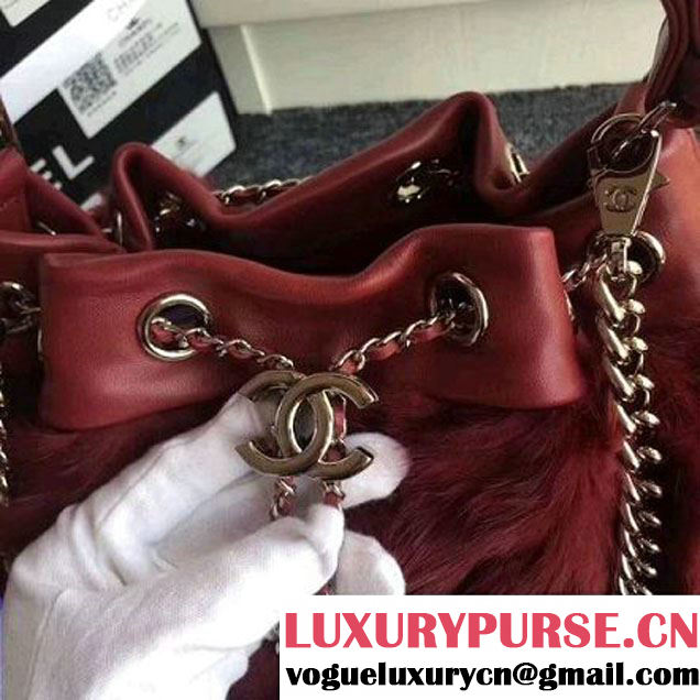 Chanel Lambskin/Angora Drawstring Bucket Bag Burgundy (ZMD-7110119 )