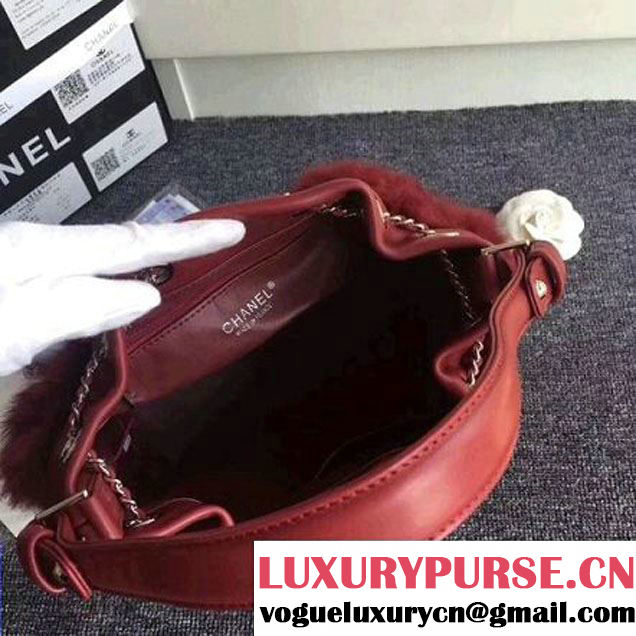 Chanel Lambskin/Angora Drawstring Bucket Bag Burgundy (ZMD-7110119 )