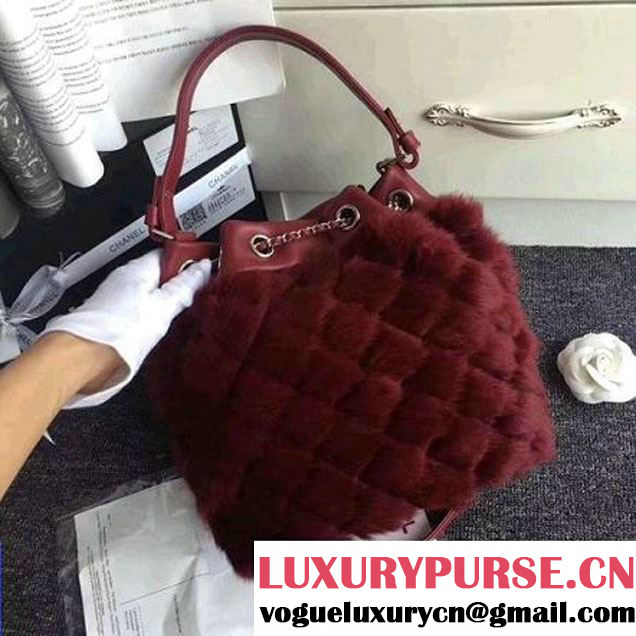 Chanel Lambskin/Angora Drawstring Bucket Bag Burgundy (ZMD-7110119 )