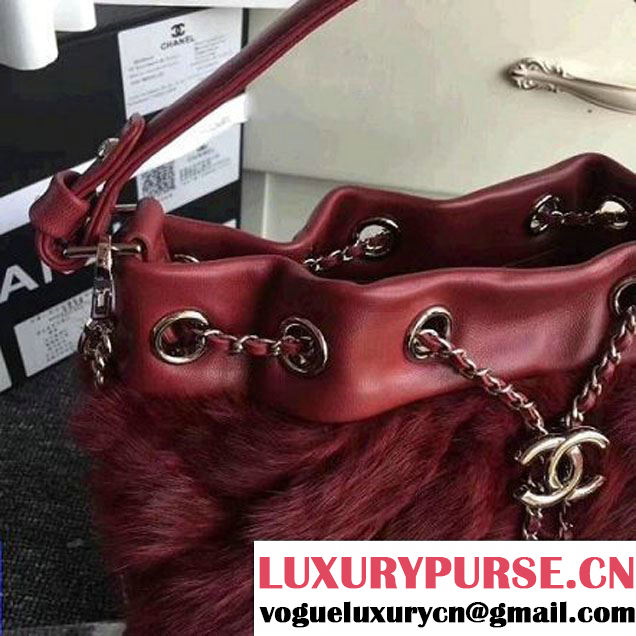 Chanel Lambskin/Angora Drawstring Bucket Bag Burgundy (ZMD-7110119 )