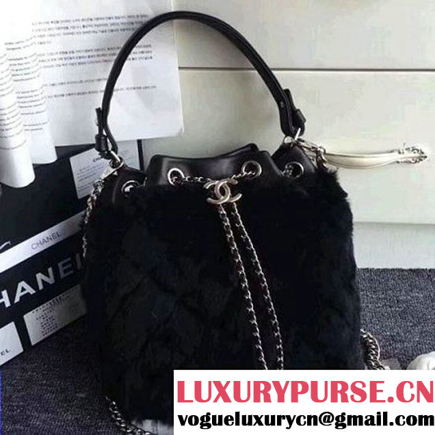 Chanel Lambskin/Angora Drawstring Bucket Bag Black (ZMD-7110117 )