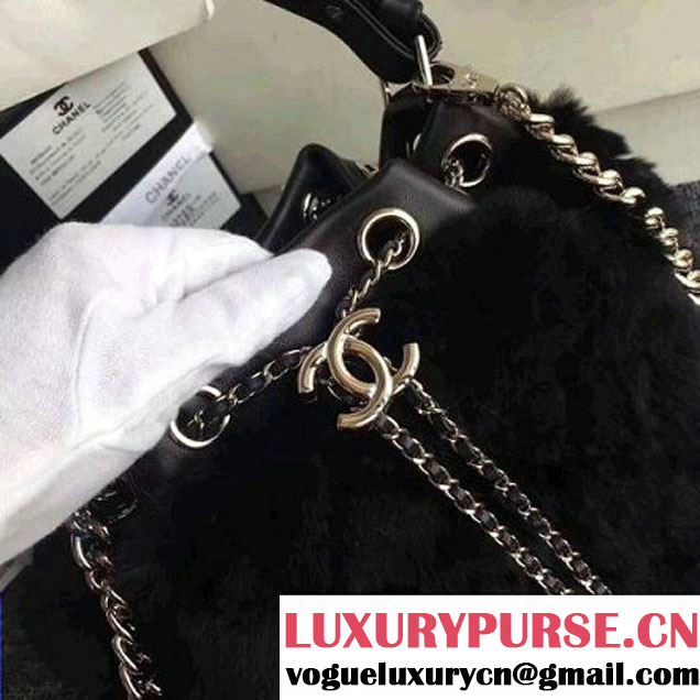 Chanel Lambskin/Angora Drawstring Bucket Bag Black (ZMD-7110117 )