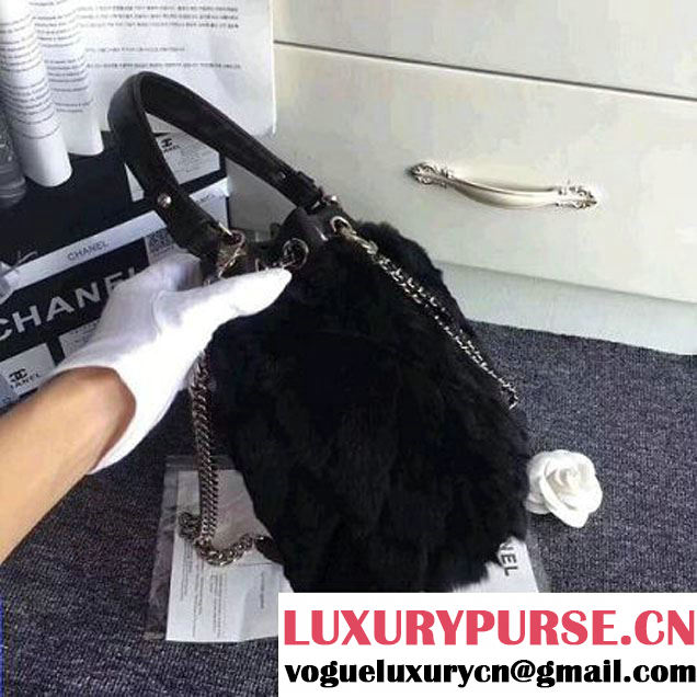 Chanel Lambskin/Angora Drawstring Bucket Bag Black (ZMD-7110117 )
