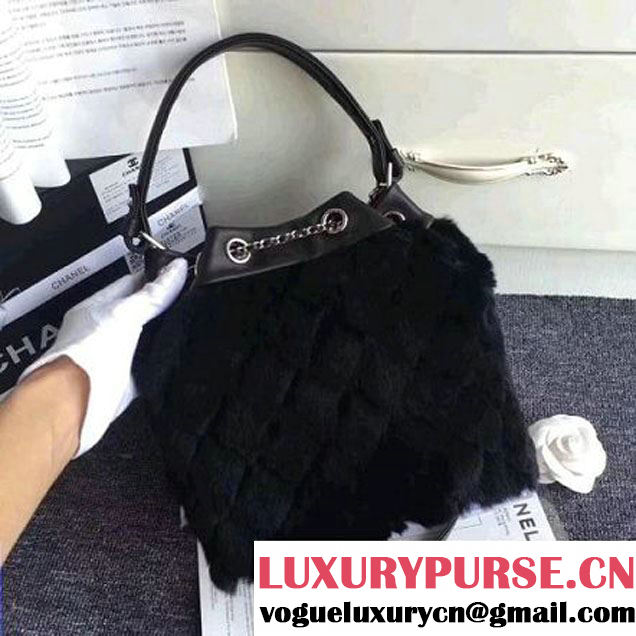 Chanel Lambskin/Angora Drawstring Bucket Bag Black (ZMD-7110117 )