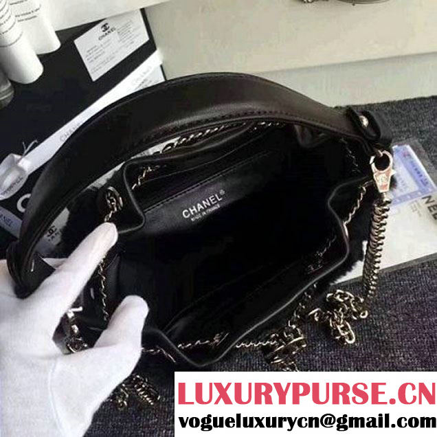 Chanel Lambskin/Angora Drawstring Bucket Bag Black (ZMD-7110117 )