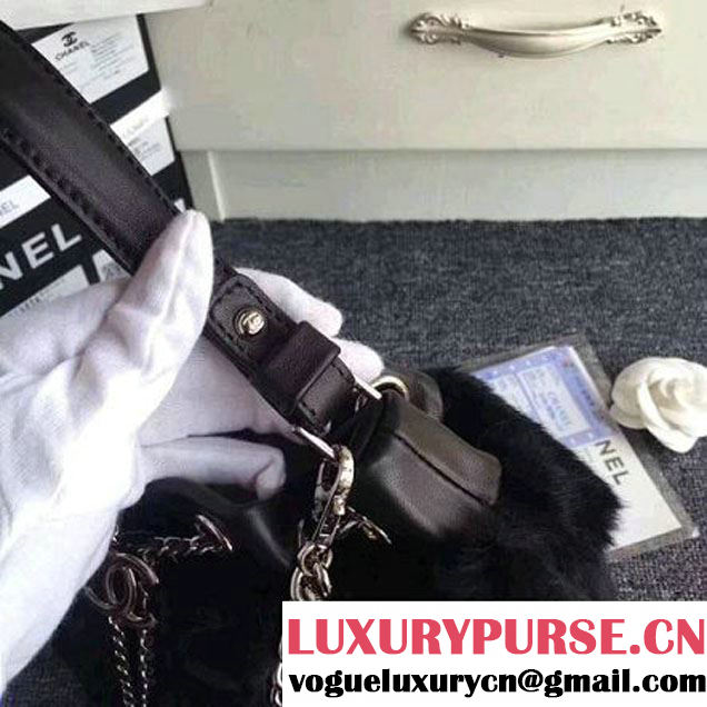 Chanel Lambskin/Angora Drawstring Bucket Bag Black (ZMD-7110117 )