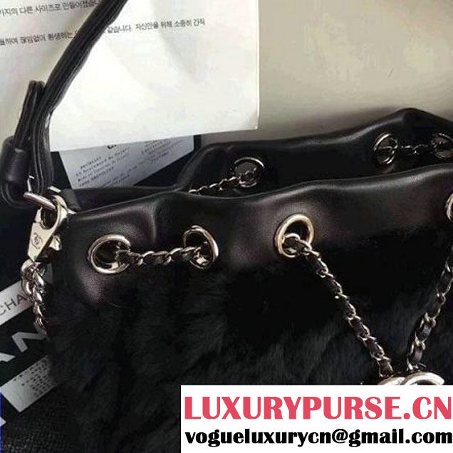 Chanel Lambskin/Angora Drawstring Bucket Bag Black (ZMD-7110117 )
