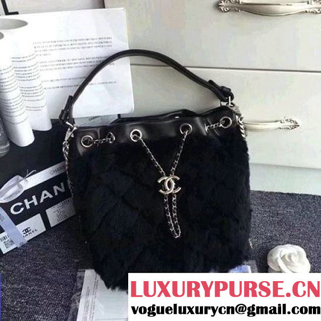Chanel Lambskin/Angora Drawstring Bucket Bag Black (ZMD-7110117 )