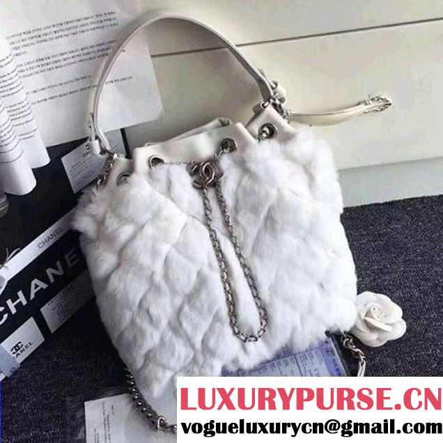 Chanel Lambskin/Angora Drawstring Bucket Bag White (ZMD-7110116 )