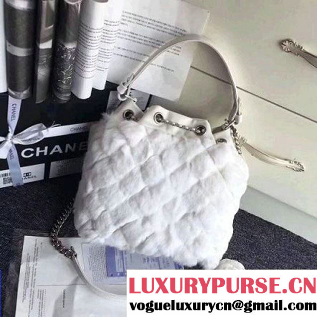 Chanel Lambskin/Angora Drawstring Bucket Bag White (ZMD-7110116 )