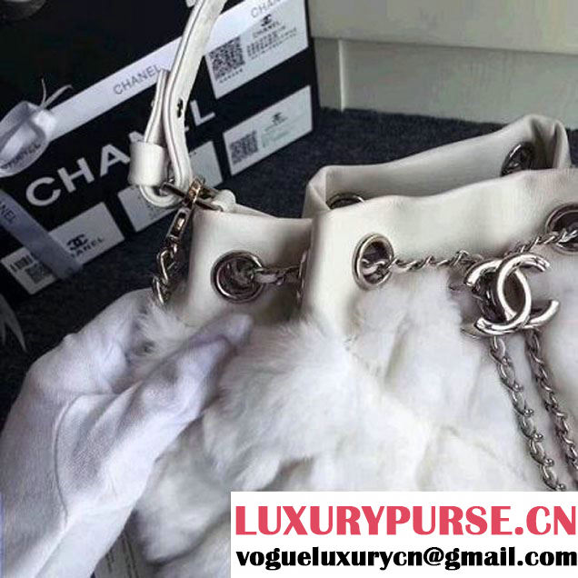 Chanel Lambskin/Angora Drawstring Bucket Bag White (ZMD-7110116 )