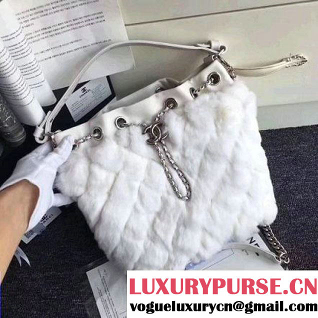 Chanel Lambskin/Angora Drawstring Bucket Bag White (ZMD-7110116 )