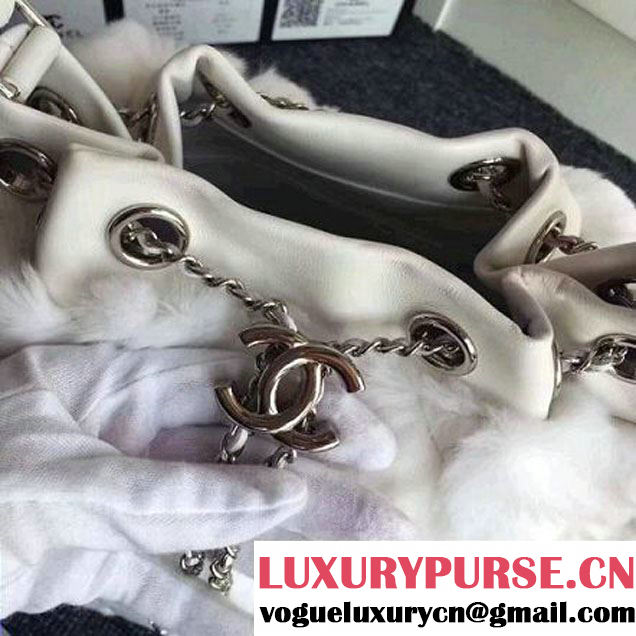 Chanel Lambskin/Angora Drawstring Bucket Bag White (ZMD-7110116 )