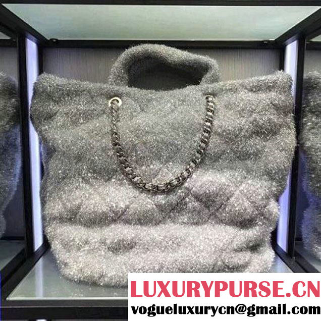Chanel Knit Pluto Glitter Large Shopping Tote Bag A91988 Silver 2017 (2A143-7110115 )