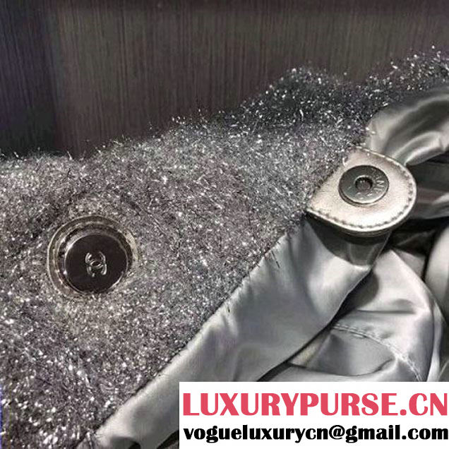 Chanel Knit Pluto Glitter Large Shopping Tote Bag A91988 Silver 2017 (2A143-7110115 )