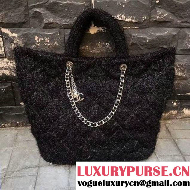 Chanel Knit Pluto Glitter Large Shopping Tote Bag A91988 Black 2017 (2A143-7110114 )