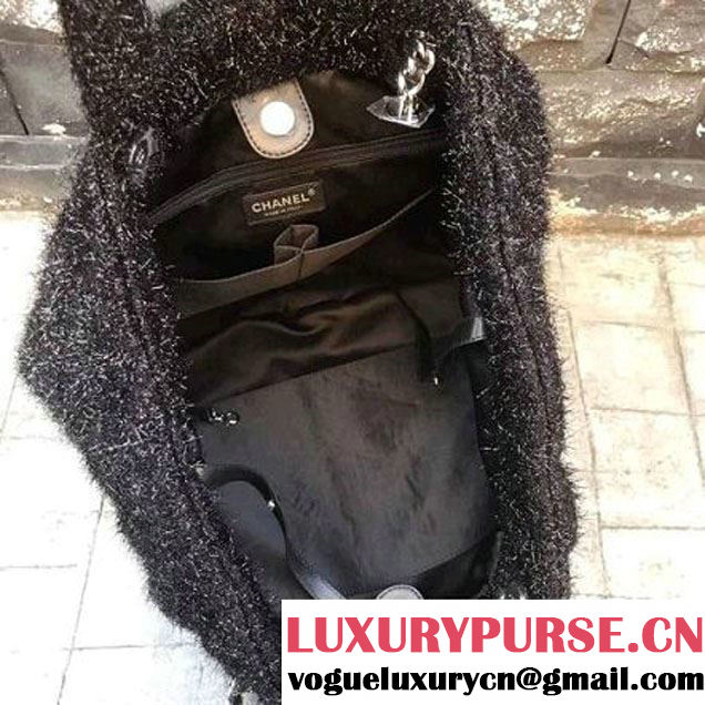 Chanel Knit Pluto Glitter Large Shopping Tote Bag A91988 Black 2017 (2A143-7110114 )