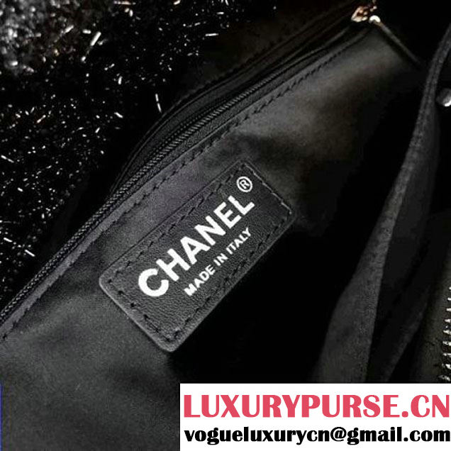 Chanel Knit Pluto Glitter Large Shopping Tote Bag A91989 Black 2017 (2A143-7110112 )