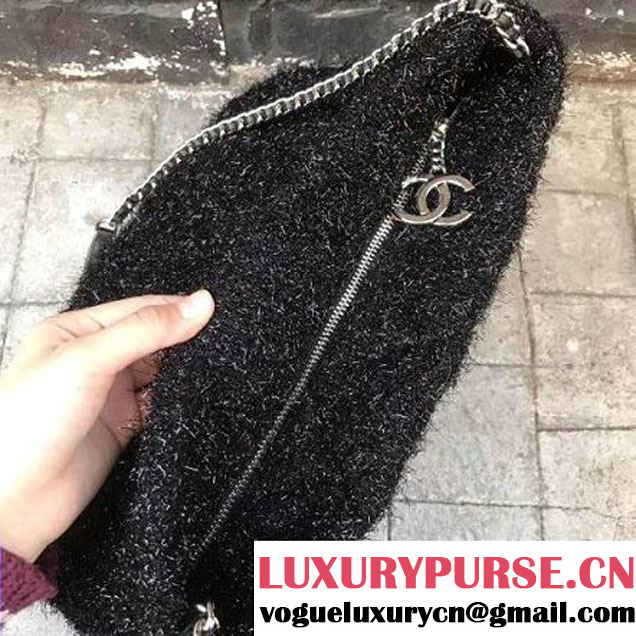 Chanel Knit Pluto Glitter Large Shopping Tote Bag A91989 Black 2017 (2A143-7110112 )