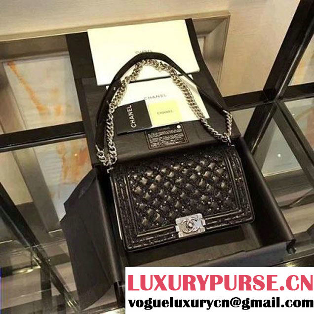 Chanel Embroidered Lambskin Medium Boy Flap Bag Black 2017 (KN-7110105 )