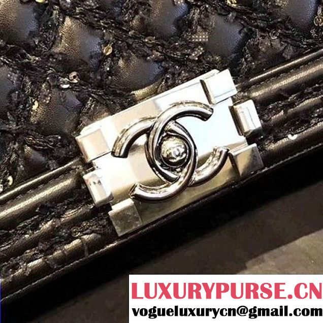 Chanel Embroidered Lambskin Medium Boy Flap Bag Black 2017 (KN-7110105 )