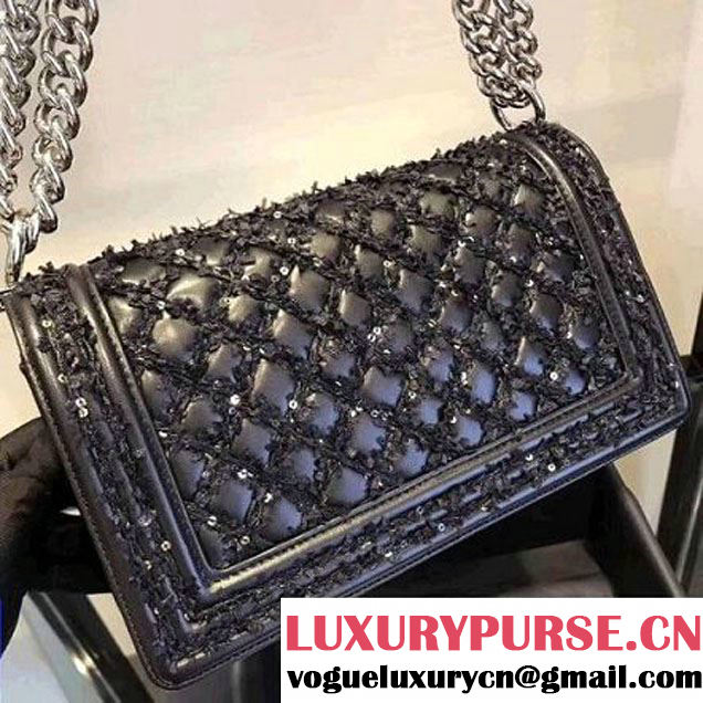 Chanel Embroidered Lambskin Medium Boy Flap Bag Black 2017 (KN-7110105 )