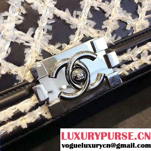 Chanel Embroidered Lambskin Medium Boy Flap Bag Black/White 2017 (KN-7110104 )